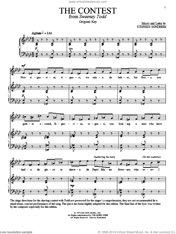 The Contest sheet music for voice and piano by Stephen Sondheim, intermediate skill level
