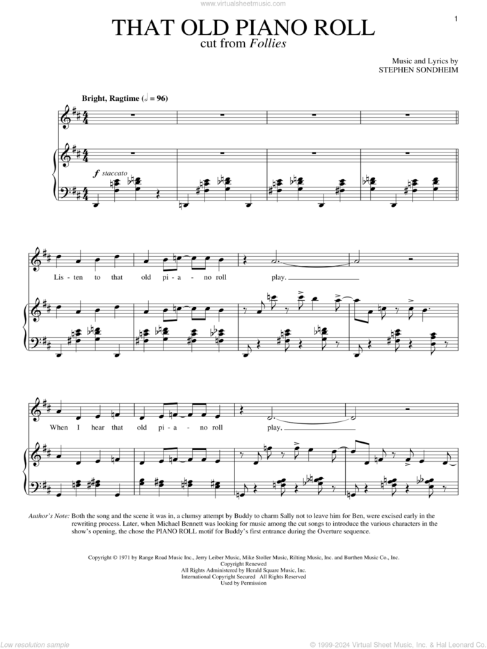 That Old Piano Roll sheet music for voice and piano by Stephen Sondheim, intermediate skill level