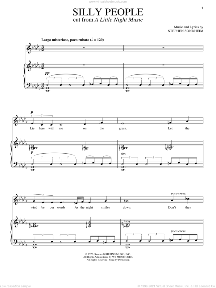 Silly People sheet music for voice and piano by Stephen Sondheim, intermediate skill level