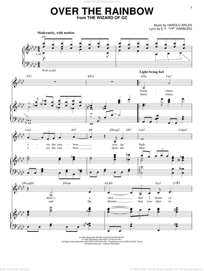 Over The Rainbow sheet music for voice and piano by Harold Arlen and E.Y. Harburg, intermediate skill level
