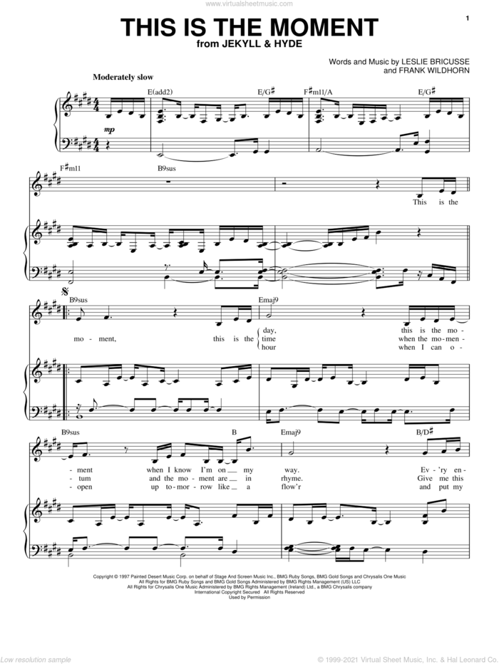 This Is The Moment sheet music for voice and piano by Leslie Bricusse and Frank Wildhorn, intermediate skill level