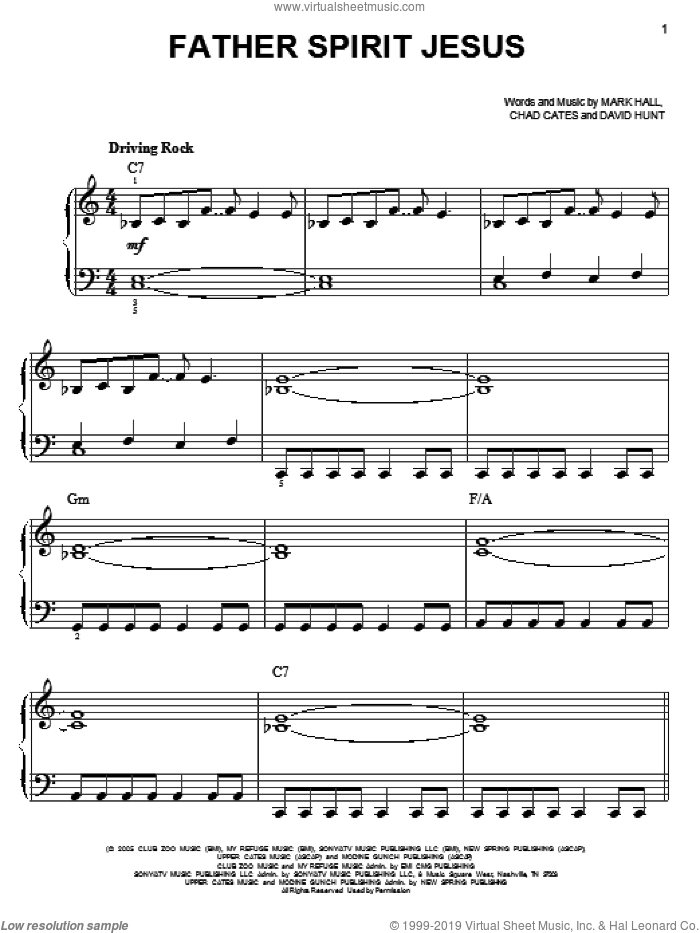 Father Spirit Jesus sheet music for piano solo by Casting Crowns, Chad Cates, David Hunt and Mark Hall, easy skill level