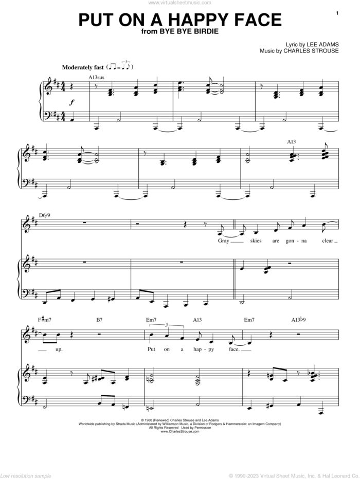Put On A Happy Face sheet music for voice and piano by Charles Strouse and Lee Adams, intermediate skill level