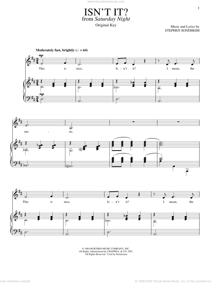 Isn't It? sheet music for voice and piano by Stephen Sondheim, intermediate skill level