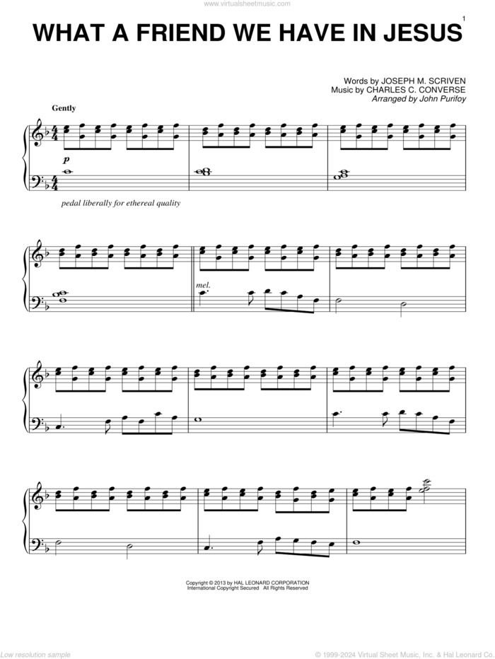 What A Friend We Have In Jesus sheet music for piano solo by John Purifoy, Charles C. Converse and Joseph M. Scriven, intermediate skill level