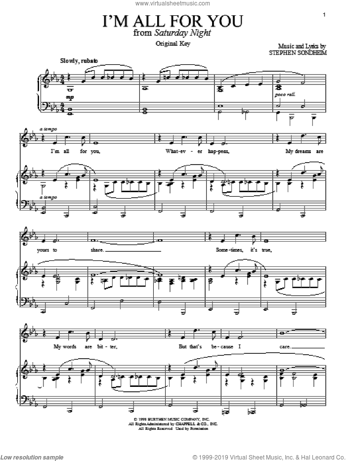 I'm All For You sheet music for voice and piano by Stephen Sondheim, intermediate skill level
