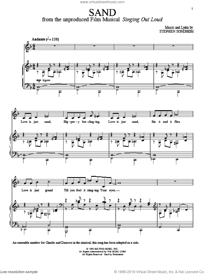 Sand sheet music for voice and piano by Stephen Sondheim, intermediate skill level