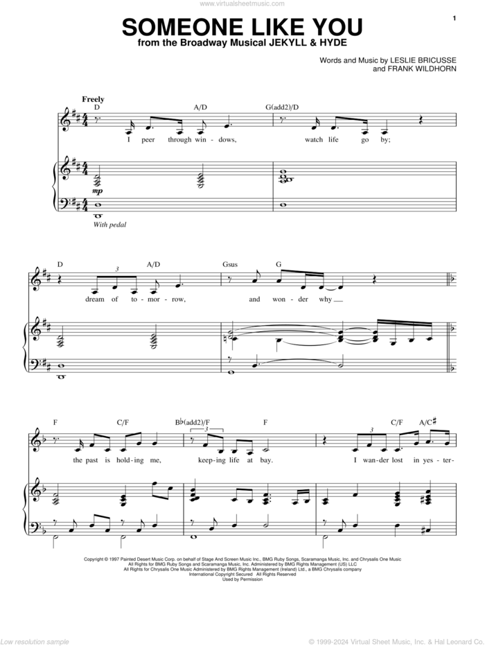 Someone Like You sheet music for voice and piano by Frank Wildhorn, Leslie Bricusse and Linda Eder, intermediate skill level