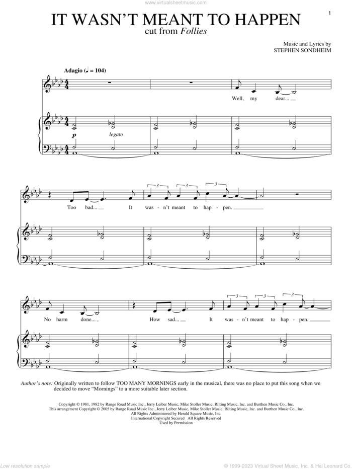 It Wasn't Meant To Happen sheet music for voice and piano by Stephen Sondheim, intermediate skill level