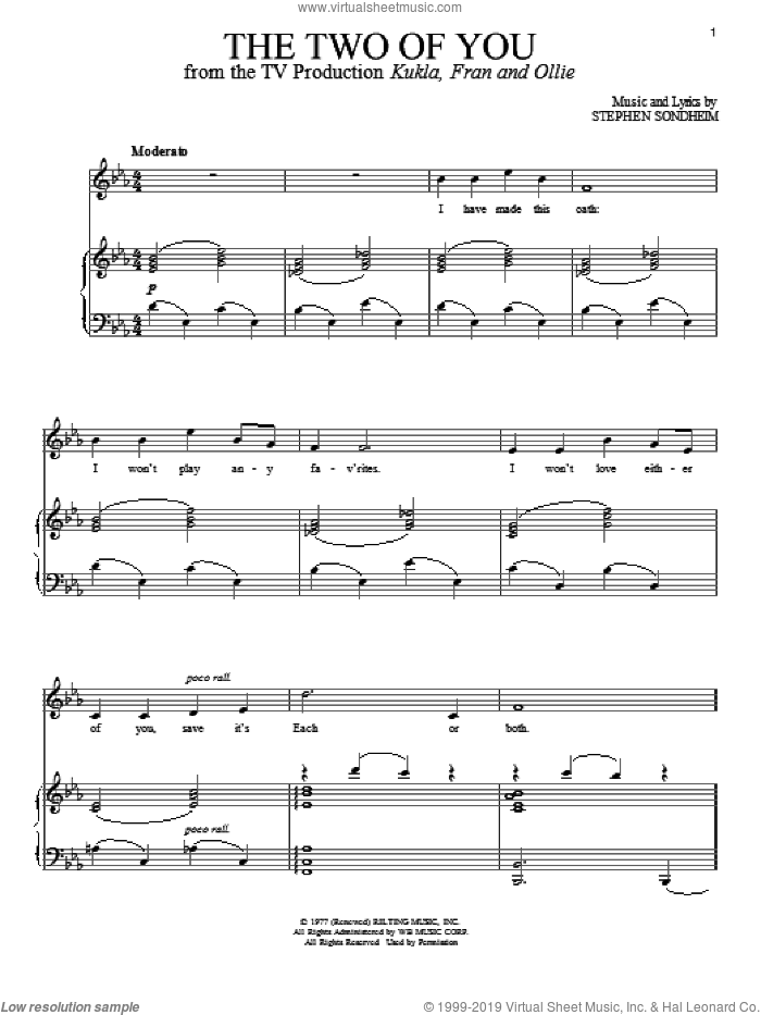 The Two Of You sheet music for voice and piano by Stephen Sondheim, intermediate skill level