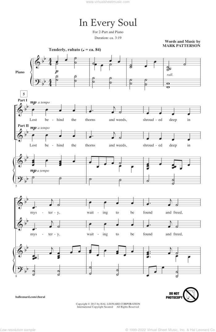In Every Soul sheet music for choir (2-Part) by Mark Patterson, intermediate duet