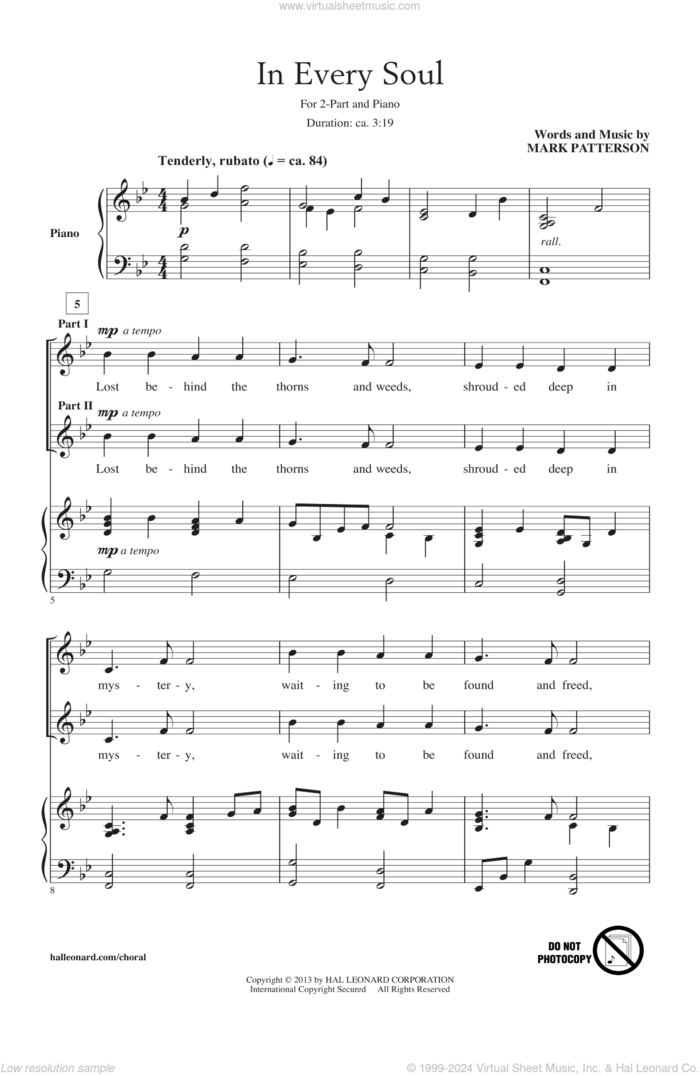 In Every Soul sheet music for choir (2-Part) by Mark Patterson, intermediate duet