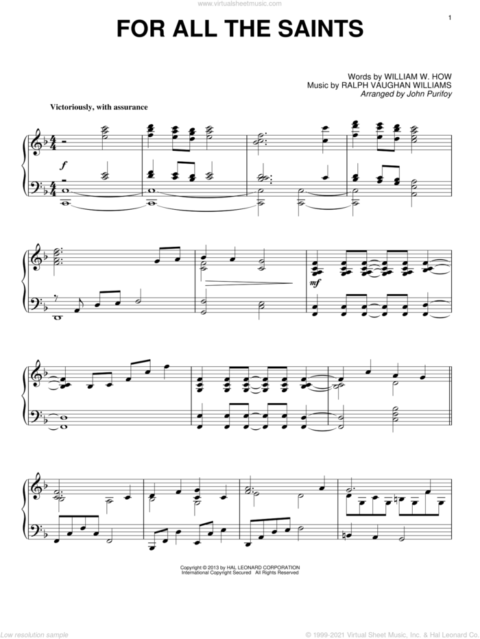For All The Saints sheet music for piano solo by John Purifoy, R. Vaughan Williams and William W. How, intermediate skill level