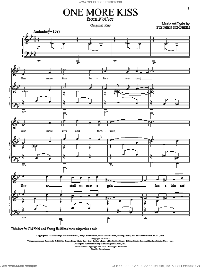 One More Kiss sheet music for voice and piano by Stephen Sondheim, intermediate skill level