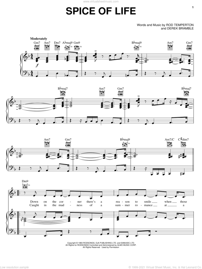 Spice Of Life sheet music for voice, piano or guitar by Manhattan Transfer, Derek Bramble and Rod Temperton, intermediate skill level