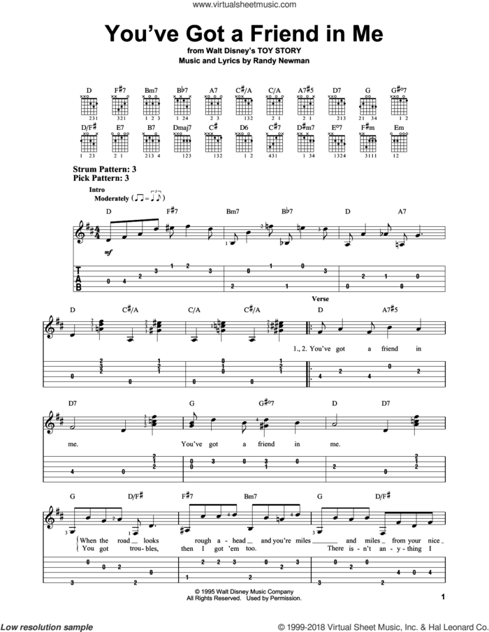 You've Got A Friend In Me (from Toy Story) sheet music for guitar solo (easy tablature) by Randy Newman, easy guitar (easy tablature)