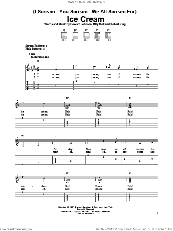 (I Scream-You Scream-We All Scream For) Ice Cream sheet music for guitar solo (easy tablature) by Howard Johnson, easy guitar (easy tablature)