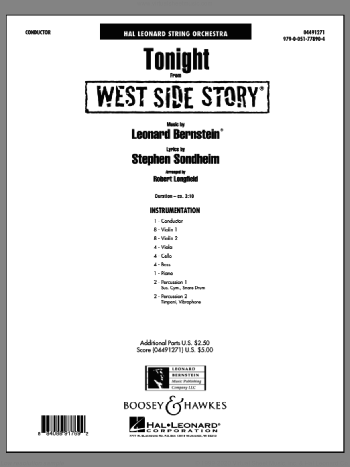 Tonight (from West Side Story) (COMPLETE) sheet music for orchestra by Leonard Bernstein and Robert Longfield, intermediate skill level