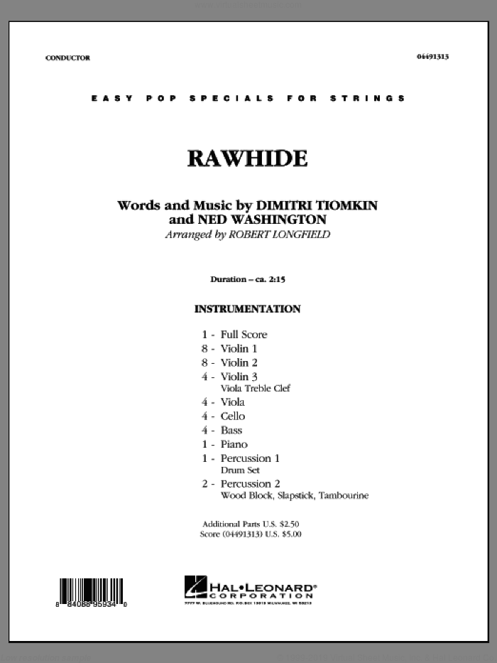 Rawhide (COMPLETE) sheet music for orchestra by Robert Longfield, Dimitri Tiomkin and Ned Washington, intermediate skill level