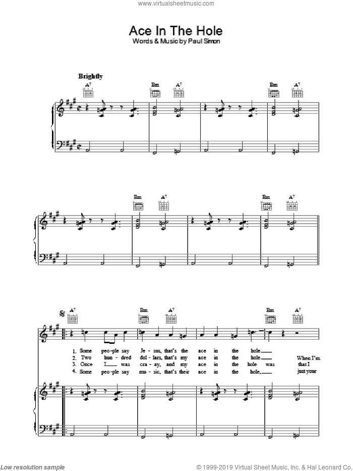 Ace In The Hole sheet music for voice, piano or guitar by Paul Simon, intermediate skill level