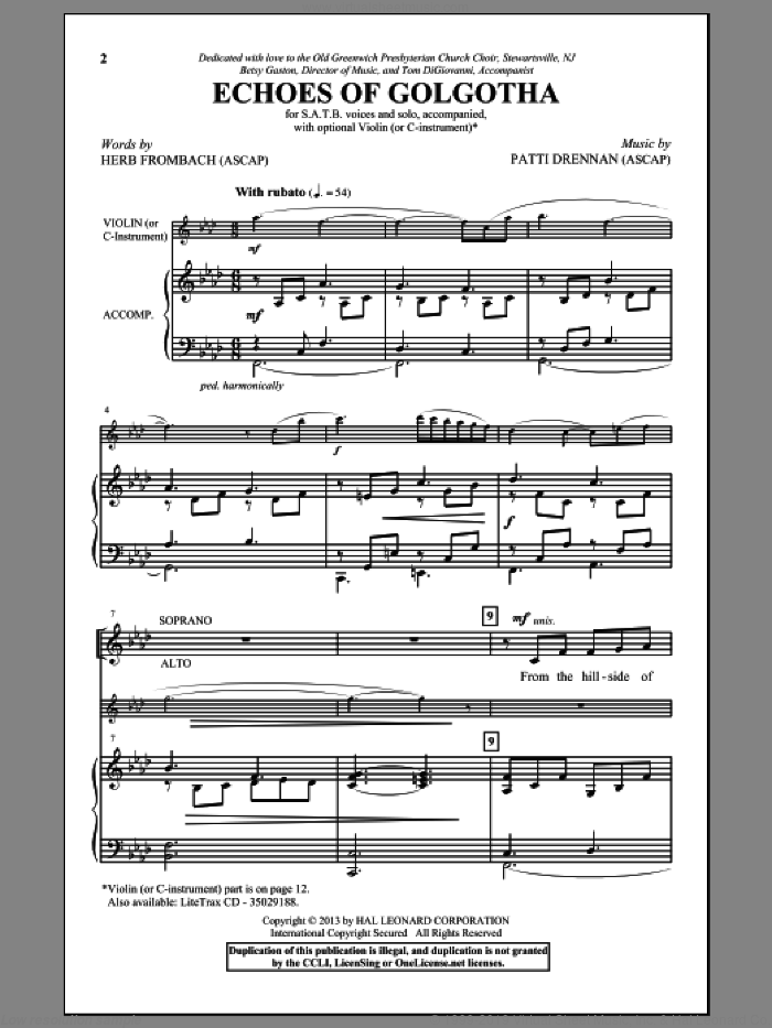 Echoes Of Golgotha sheet music for choir (SATB: soprano, alto, tenor, bass) by Patti Drennan and Herb Frombach, intermediate skill level