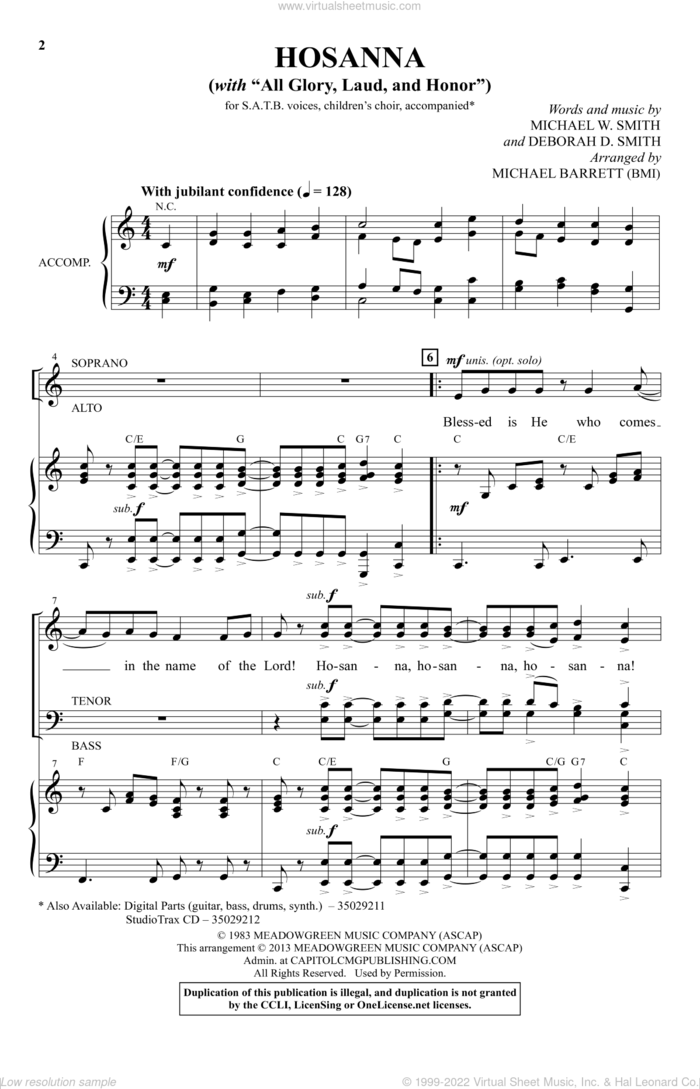 All Glory, Laud And Honor sheet music for choir (SATB: soprano, alto, tenor, bass) by Michael W. Smith and Michael Barrett, intermediate skill level