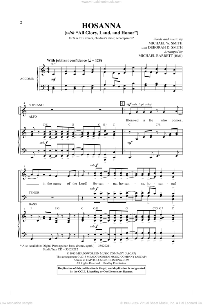 All Glory, Laud And Honor sheet music for choir (SATB: soprano, alto, tenor, bass) by Michael W. Smith and Michael Barrett, intermediate skill level