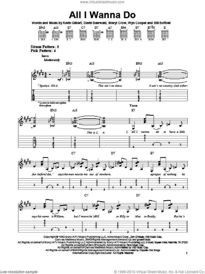 All I Wanna Do sheet music for guitar solo (easy tablature) by Sheryl Crow, easy guitar (easy tablature)