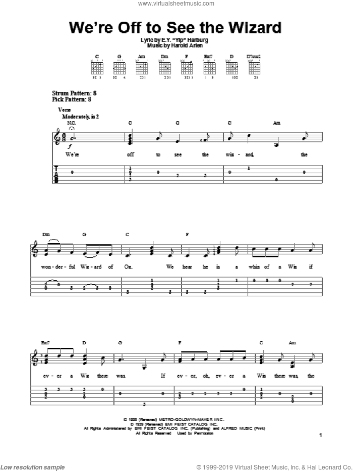 We're Off To See The Wizard sheet music for guitar solo (easy tablature) by Harold Arlen and E.Y. Harburg, easy guitar (easy tablature)