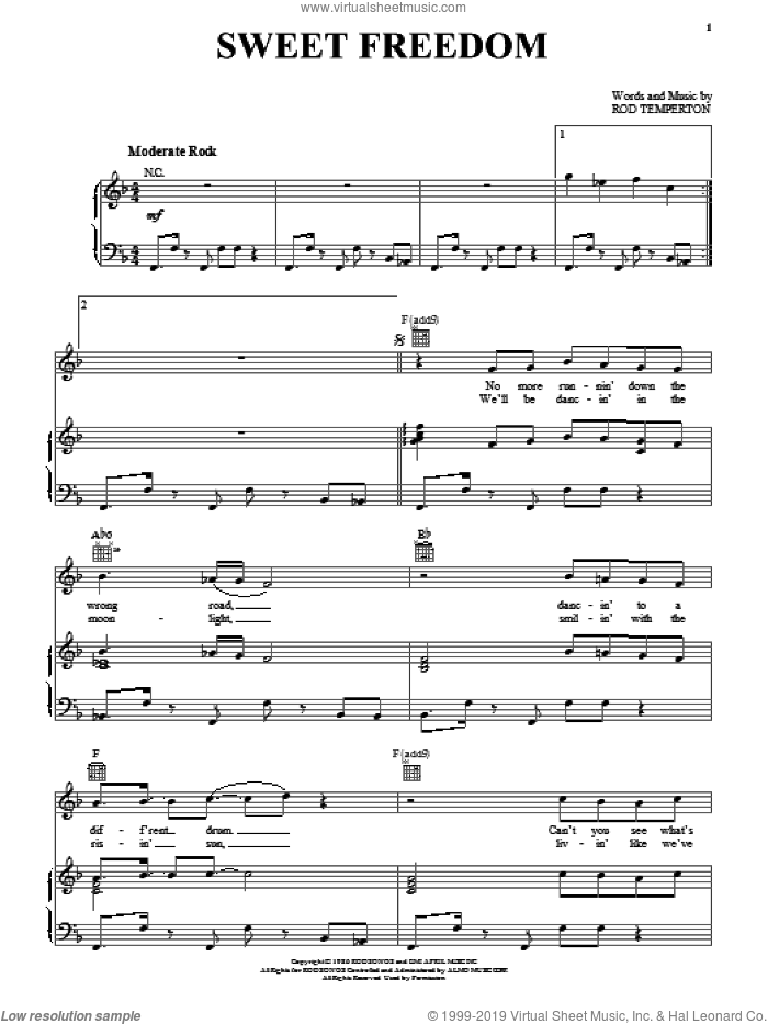 Sweet Freedom sheet music for voice, piano or guitar by Michael McDonald and Rod Temperton, intermediate skill level