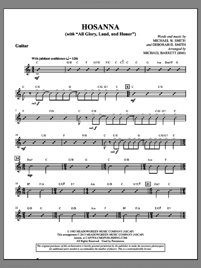 Hosanna (complete set of parts) sheet music for orchestra/band by Michael W. Smith and Michael Barrett, intermediate skill level