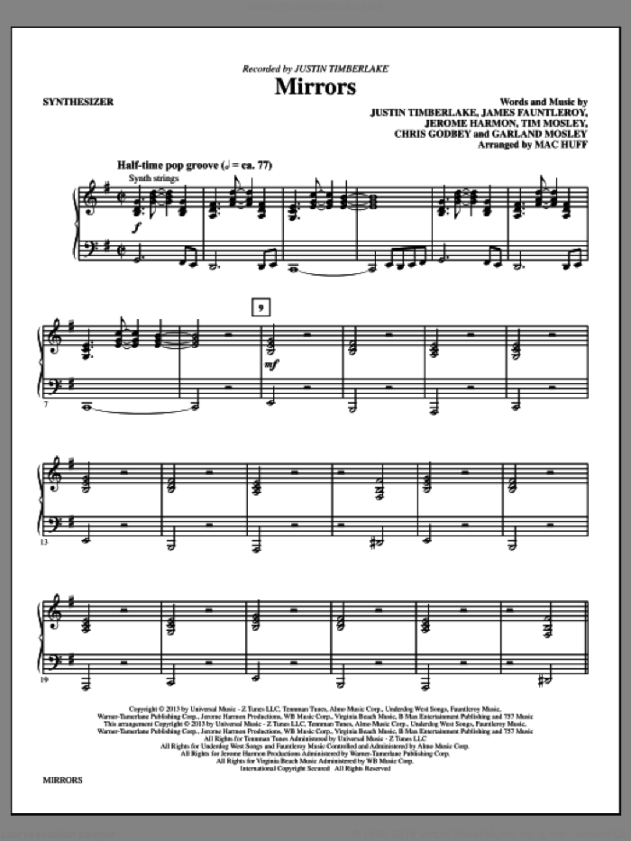 Mirrors (complete set of parts) sheet music for orchestra/band by Mac Huff and Justin Timberlake, intermediate skill level