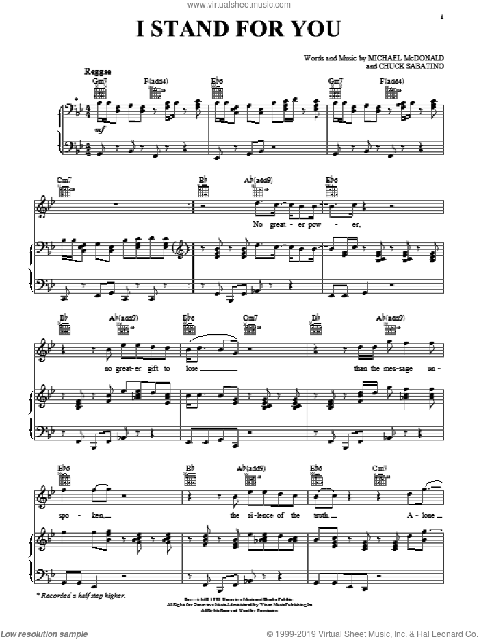 I Stand For You sheet music for voice, piano or guitar by Michael McDonald and Chuck Sabatino, intermediate skill level