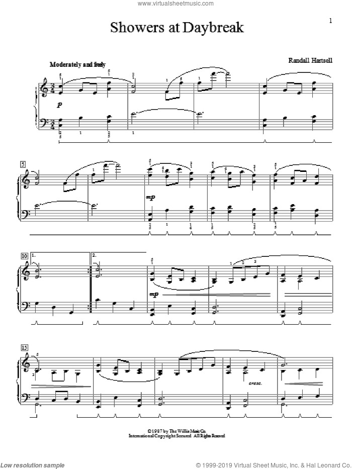 Showers At Daybreak sheet music for piano solo (elementary) by Randall Hartsell, classical score, beginner piano (elementary)