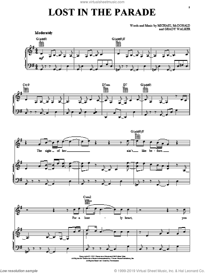 Lost In The Parade sheet music for voice, piano or guitar by Michael McDonald and Grady Walker, intermediate skill level