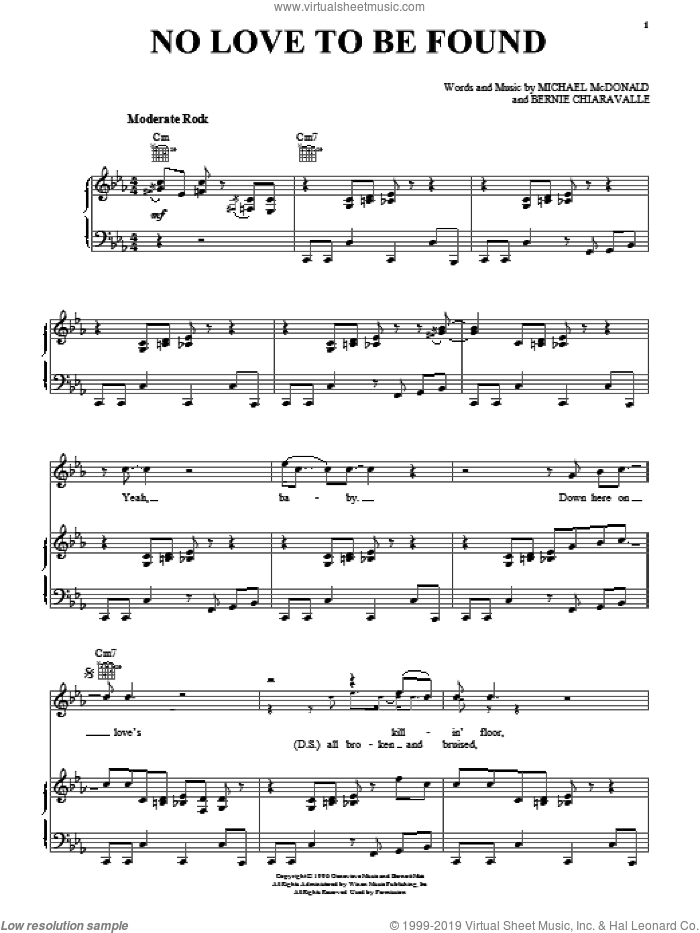 No Love To Be Found sheet music for voice, piano or guitar by Michael McDonald and Bernie Chiaravalle, intermediate skill level