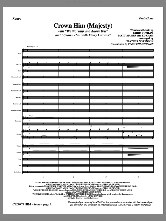 Crown Him (Majesty) (COMPLETE) sheet music for orchestra/band by Chris Tomlin and Heather Sorenson, intermediate skill level