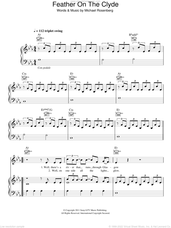 Feather On The Clyde sheet music for voice, piano or guitar by Passenger and Michael Rosenberg, intermediate skill level