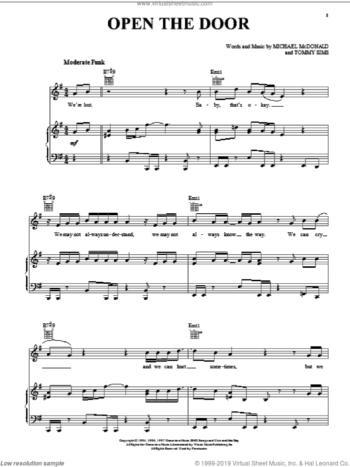 Open The Door sheet music for voice, piano or guitar by Michael McDonald and Tommy Sims, intermediate skill level