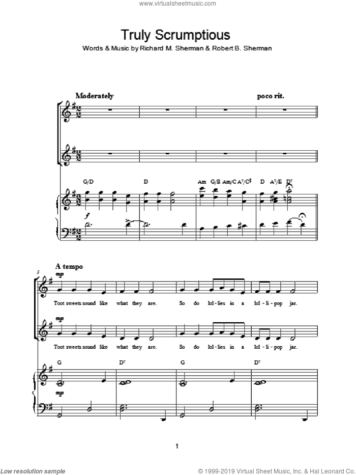 Truly Scrumptious (from Chitty Chitty Bang Bang) sheet music for choir by Sherman Brothers, Richard M. Sherman and Robert B. Sherman, intermediate skill level