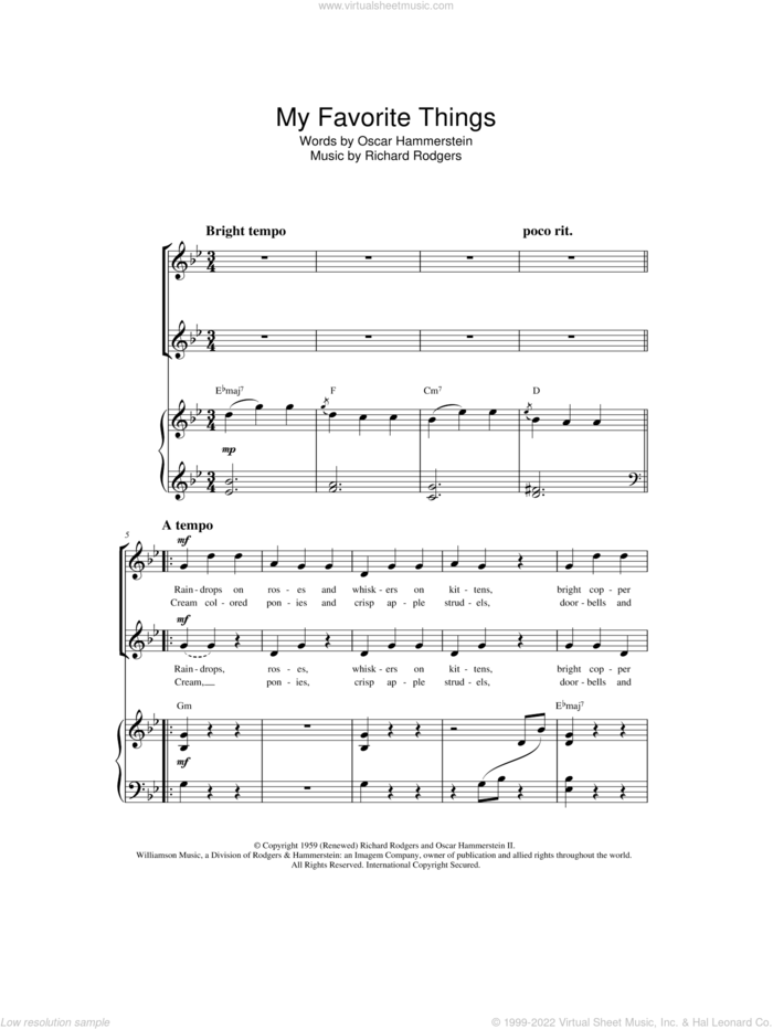My Favorite Things (from The Sound Of Music) sheet music for choir by The Sound Of Music and Oscar Hammerstein, intermediate skill level