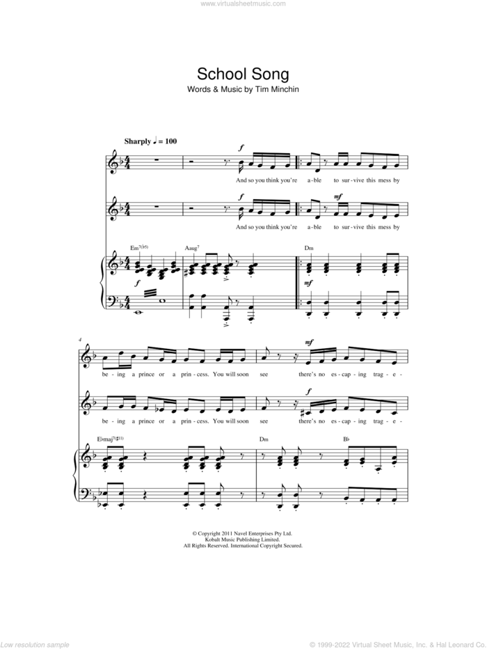 School Song (From 'Matilda The Musical') sheet music for choir by Tim Minchin, intermediate skill level
