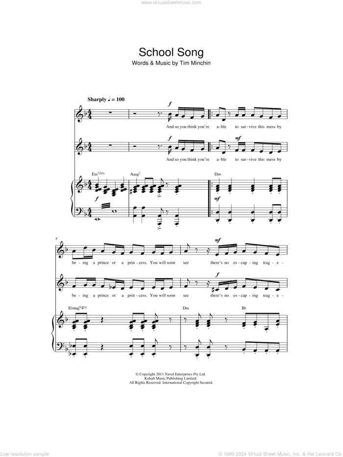 School Song (From 'Matilda The Musical') sheet music for choir by Tim Minchin, intermediate skill level