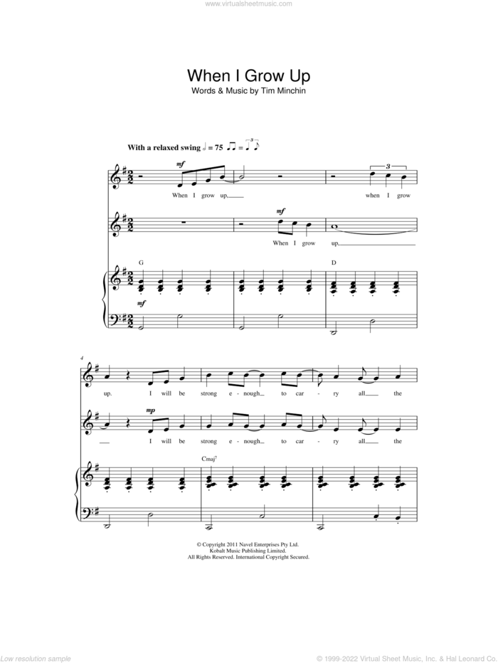 When I Grow Up ('From Matilda The Musical') sheet music for choir (2-PT) by Tim Minchin, intermediate skill level