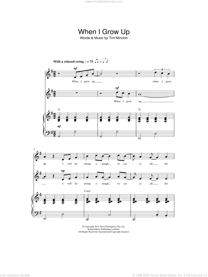 When I Grow Up ('From Matilda The Musical') sheet music for choir (2-PT) by Tim Minchin, intermediate skill level