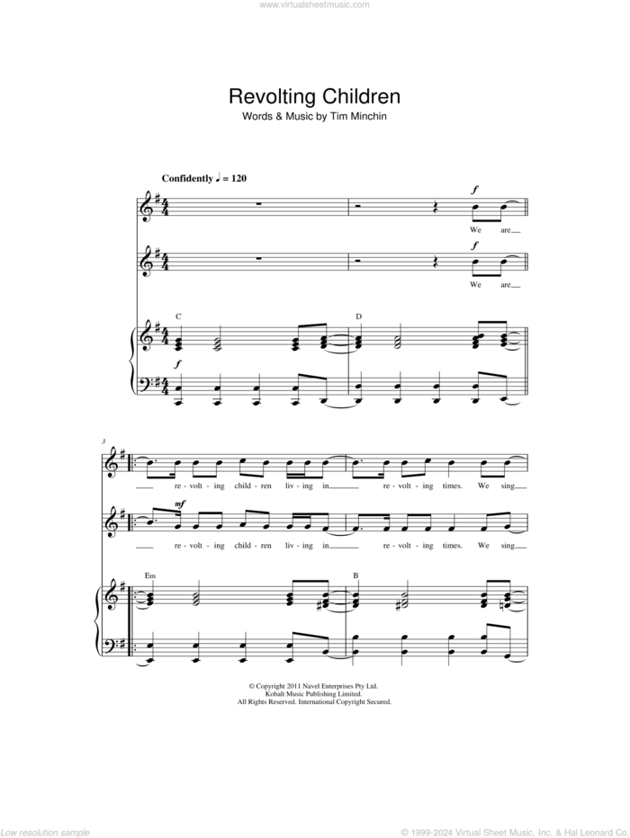 Revolting Children (from Matilda) sheet music for choir by Tim Minchin, intermediate skill level