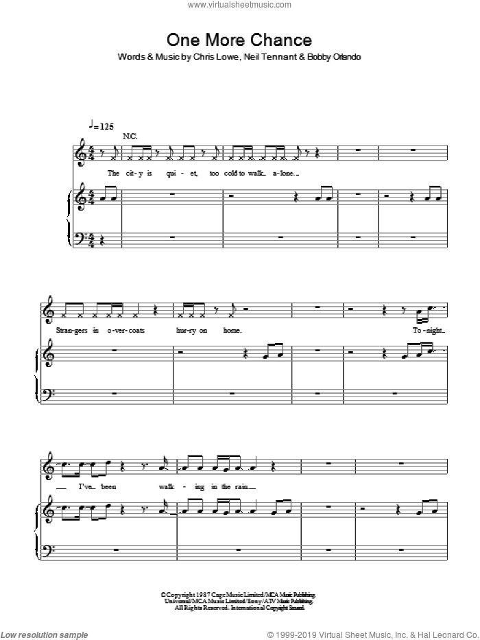One More Chance sheet music for voice, piano or guitar by Pet Shop Boys, Bobby Orlando, Chris Lowe and Neil Tennant, intermediate skill level