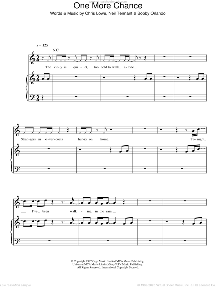 One More Chance sheet music for voice, piano or guitar by Pet Shop Boys, Bobby Orlando, Chris Lowe and Neil Tennant, intermediate skill level