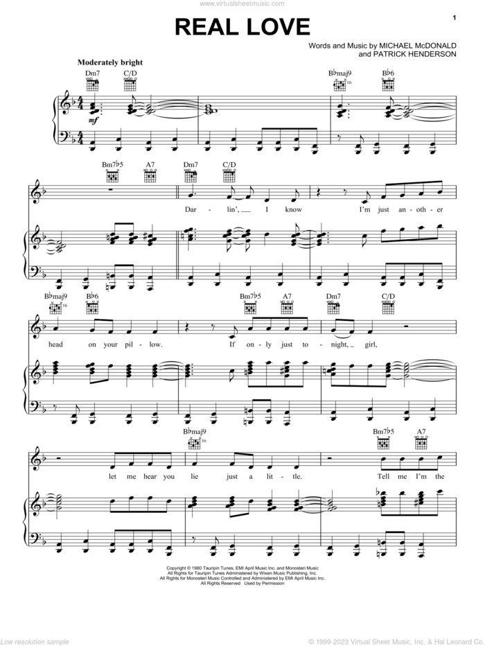 Real Love sheet music for voice, piano or guitar by Michael McDonald, The Doobie Brothers and Patrick Henderson, intermediate skill level