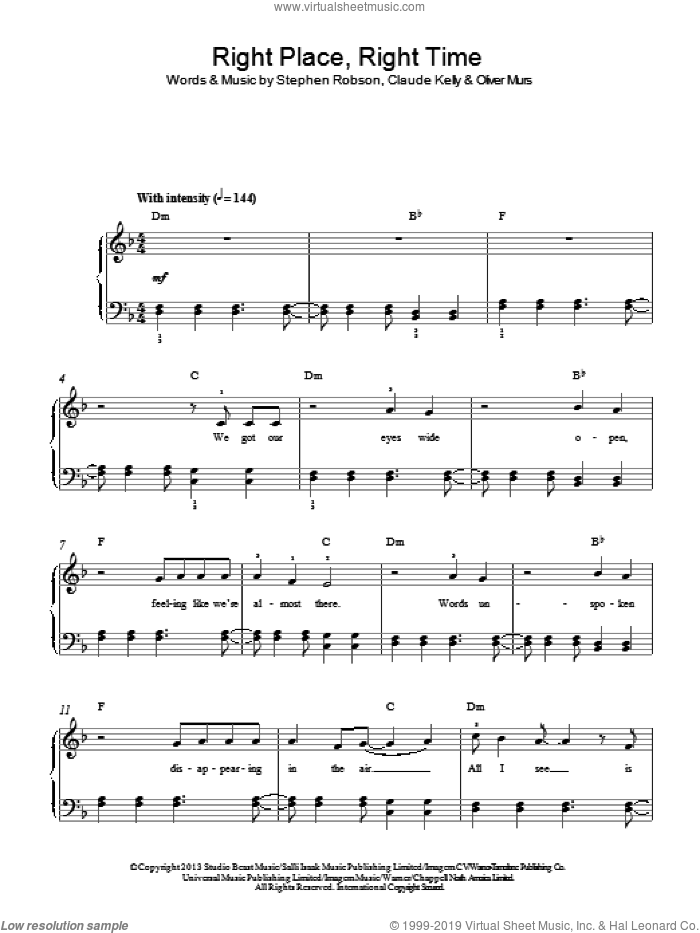 Right Place Right Time sheet music for piano solo by Olly Murs, Claude Kelly, Oliver Murs and Steve Robson, easy skill level
